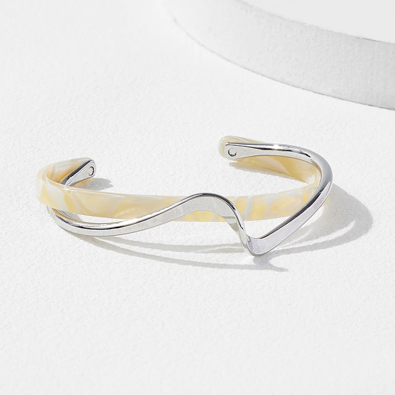 White Acrylic Bracelets Board Bend Metal Bangles Womens Hand Bracelets Geometric C- shaped Opening Bracelets Jewelry Gifts thumbnail 3