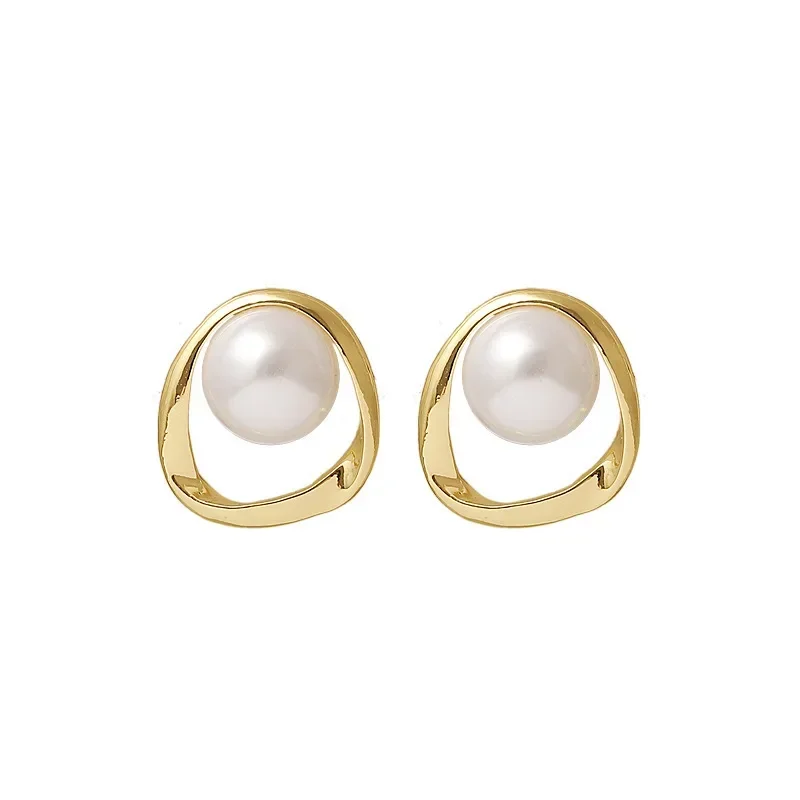 Imitation Pearl Earring for Women Gold Color Round Stud Earrings Korean Delicate Irregular Design Unusual 2023 Fashion Jewelry thumbnail 6
