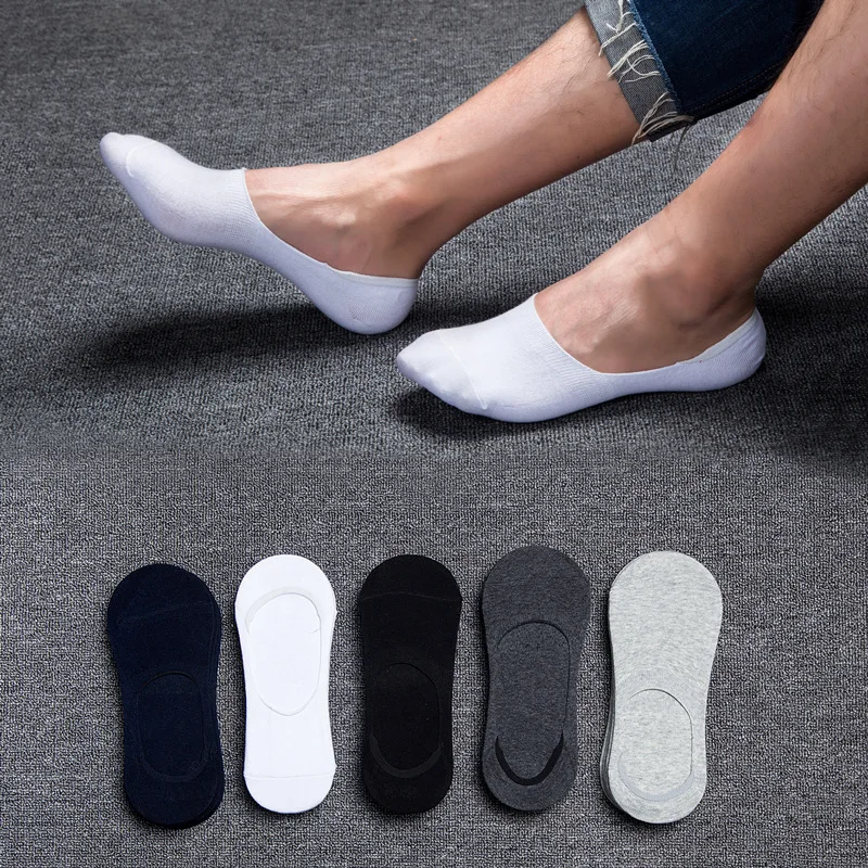 1/3/5 Pairs Invisible Mens Boat Short Socks Summer Non-slip Silicone No Show Running Slippers Cotton Black White Sports Socks thumbnail 6