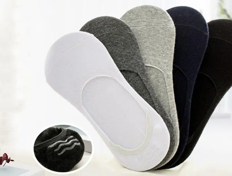 1/3/5 Pairs Invisible Mens Boat Short Socks Summer Non-slip Silicone No Show Running Slippers Cotton Black White Sports Socks thumbnail 4