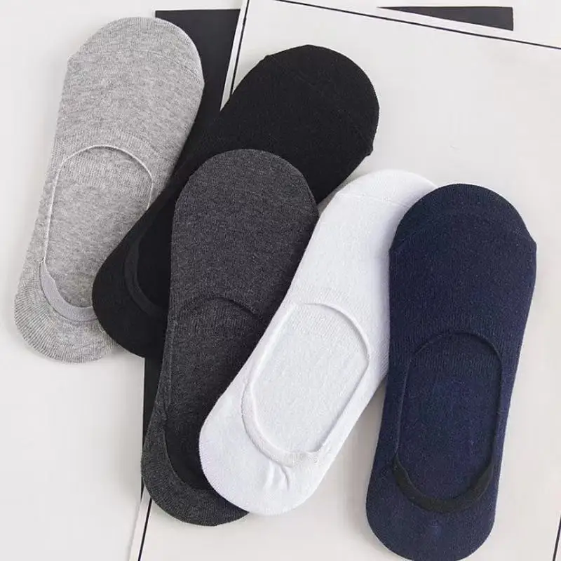 1/3/5 Pairs Invisible Mens Boat Short Socks Summer Non-slip Silicone No Show Running Slippers Cotton Black White Sports Socks thumbnail 5