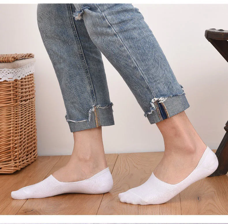 1/3/5 Pairs Invisible Mens Boat Short Socks Summer Non-slip Silicone No Show Running Slippers Cotton Black White Sports Socks thumbnail 2