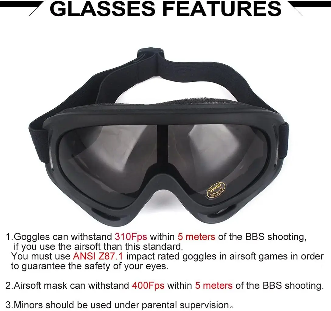 zlangsports Tactical Foldable Half Face Airsoft Paintball Mask with UV Protection Goggles Ear Protection Metal Mesh Military CS thumbnail 5