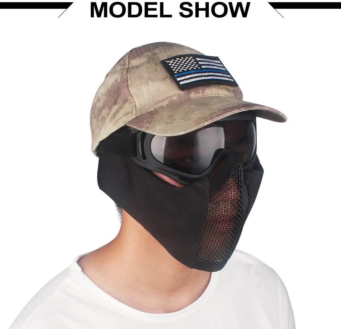 zlangsports Tactical Foldable Half Face Airsoft Paintball Mask with UV Protection Goggles Ear Protection Metal Mesh Military CS thumbnail 3