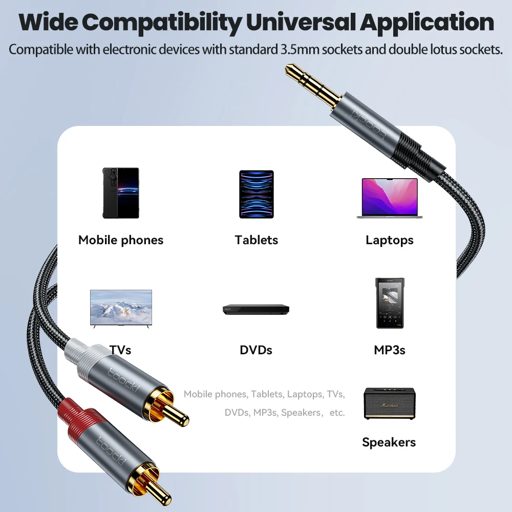 Toocki RCA Cable 3.5mm Jack to 2 RCA AUX Audio Cable Splitter for Smartphone Amplifier Home Theater AUX Cable RCA thumbnail 6