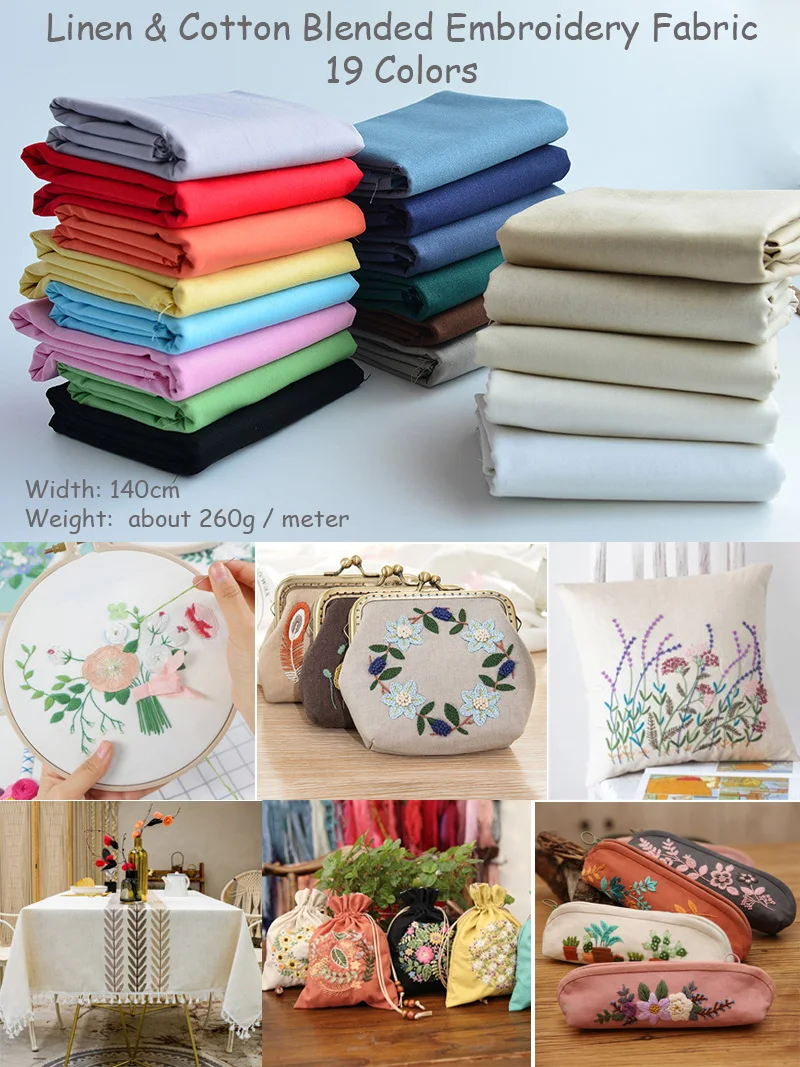 Smooth Plain-weave Cotton Linen Blended Embroidery Fabric Cloth Canvas for Thread Ribbon Embroideries Tablecloth Table Cover thumbnail 3
