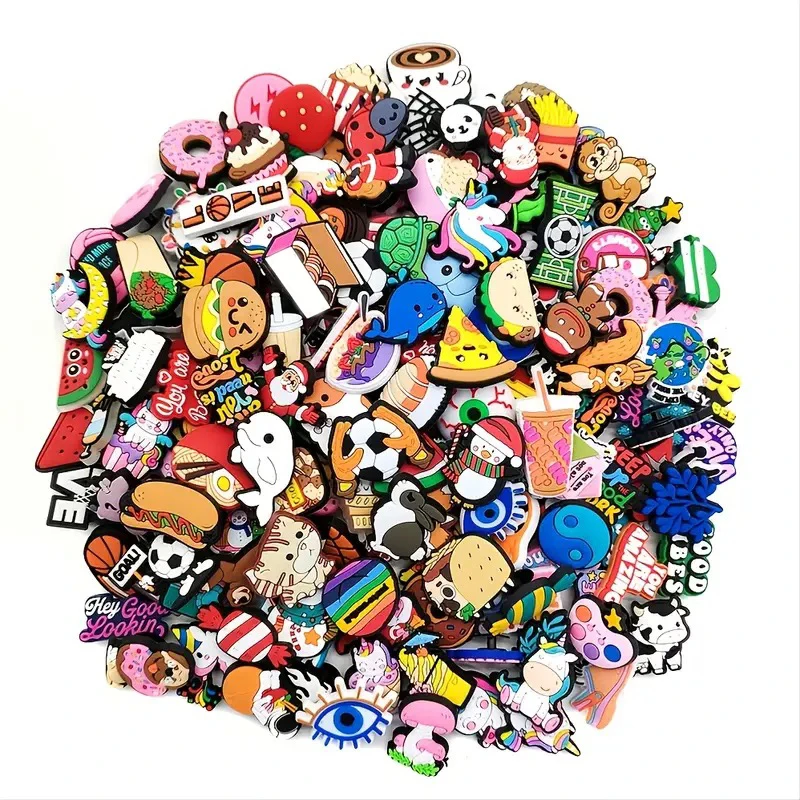 6/30/60/100/200 Pcs Cartoon Shoe Charms for Clogs Bubble Slides Sandals PVC Shoe Decorations Accessories For Teens thumbnail 2