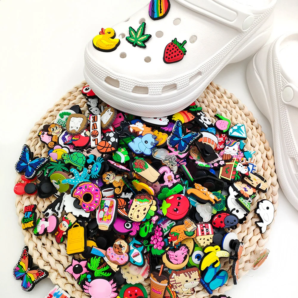 6/30/60/100/200 Pcs Cartoon Shoe Charms for Clogs Bubble Slides Sandals PVC Shoe Decorations Accessories For Teens thumbnail 4