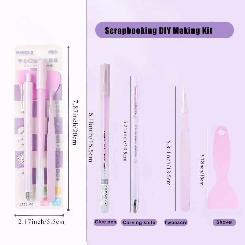 4pcs Precision Craft Tool Kit Precision Craft Utility Knife Tweezers Shovels Glue Pens for Cutting, lettering, splicing, emboss, thumbnail 2
