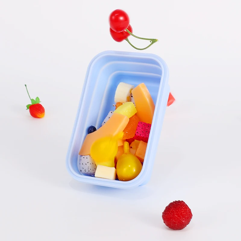 3Sizes Silicone Collapsible Lunch Box Food Storage Container Colorful Microwavable Portable Picnic Camping Rectangle Outdoor Box thumbnail 4