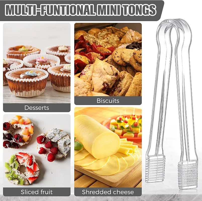 3/1Pcs Transparent Acrylic Ice Tongs Serving Tongs Food Clip Bread Cake Salad Wave Clamping Design Kitchen Tongs For Home Party thumbnail 5
