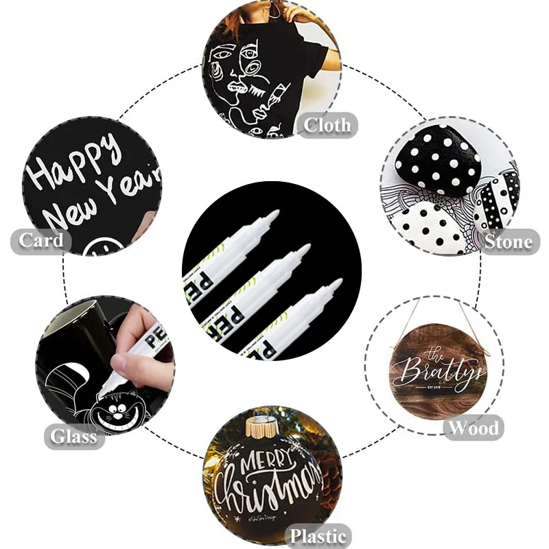 1/3/5 Pcs White Marker Pens 1.0mm 2.0mm Fast Drying Permanent Oily Waterproof Paint Tire Markers Graffiti Pens thumbnail 3