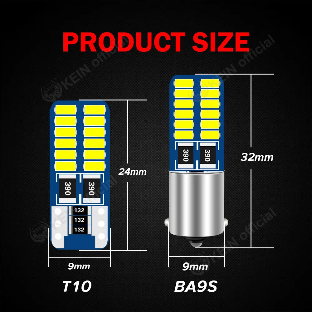 KEIN 2PCS 12V 24V T10 Festoon BA9S W5W C5W C10W 5W5 T4W 28mm 31mm 36mm 39mm 41mm Truck Car Light Interior Led Bulb Signal Lamp thumbnail 2