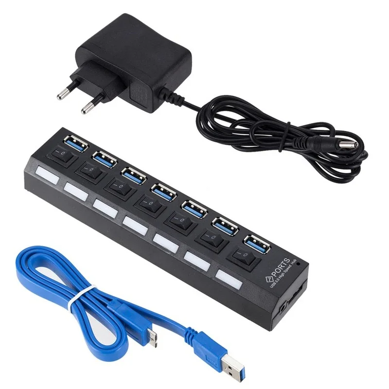 GRWIBEOU USB 3.0 Hub USB Hub 3.0 Use Power Adapter Multi USB Splitter 7 Port Multiple 3 Hab Expander USB Hub with Switch for PC thumbnail 2