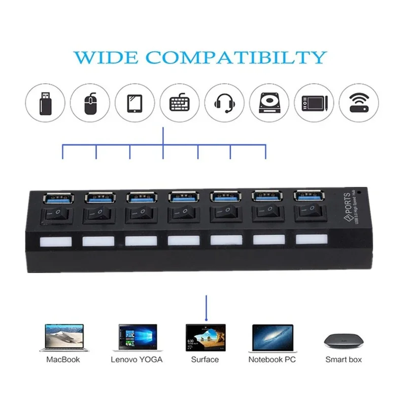 GRWIBEOU USB 3.0 Hub USB Hub 3.0 Use Power Adapter Multi USB Splitter 7 Port Multiple 3 Hab Expander USB Hub with Switch for PC thumbnail 6