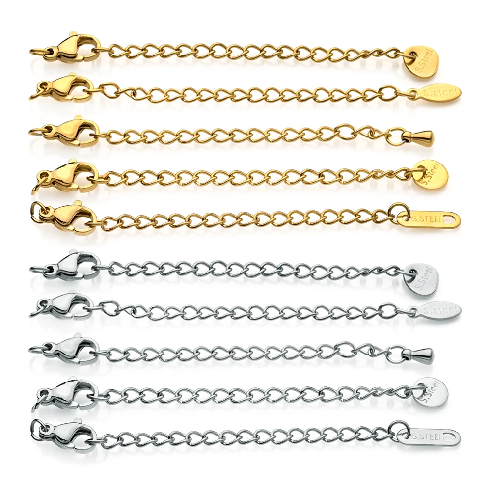 10pcs Stainless Steel Extension Extended Tail Chains Lobster Clasps Connectors DIY Jewelry Making Findings Bracelet Necklaces