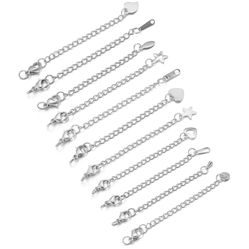 10pcs Stainless Steel Extension Extended Tail Chains Lobster Clasps Connectors DIY Jewelry Making Findings Bracelet Necklaces thumbnail 3