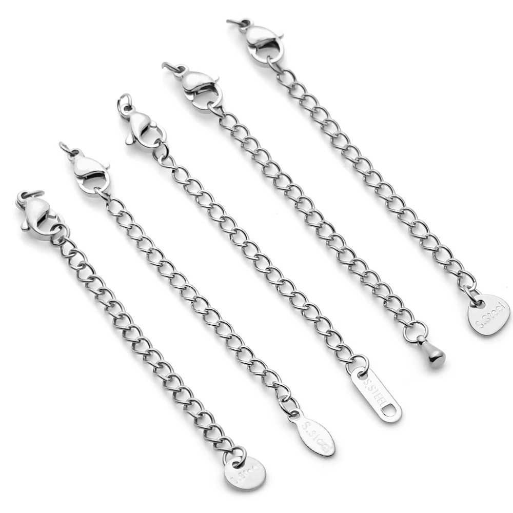 10pcs Stainless Steel Extension Extended Tail Chains Lobster Clasps Connectors DIY Jewelry Making Findings Bracelet Necklaces thumbnail 4
