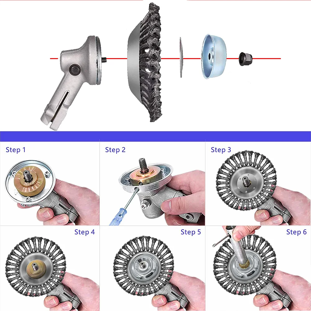 6/8/10 Inch Weed Brush Cutter Head Lawn Mower Universal Grass Trimmer Head Steel Wire Wheel Brush Disc Garden Trimmer Heads thumbnail 4
