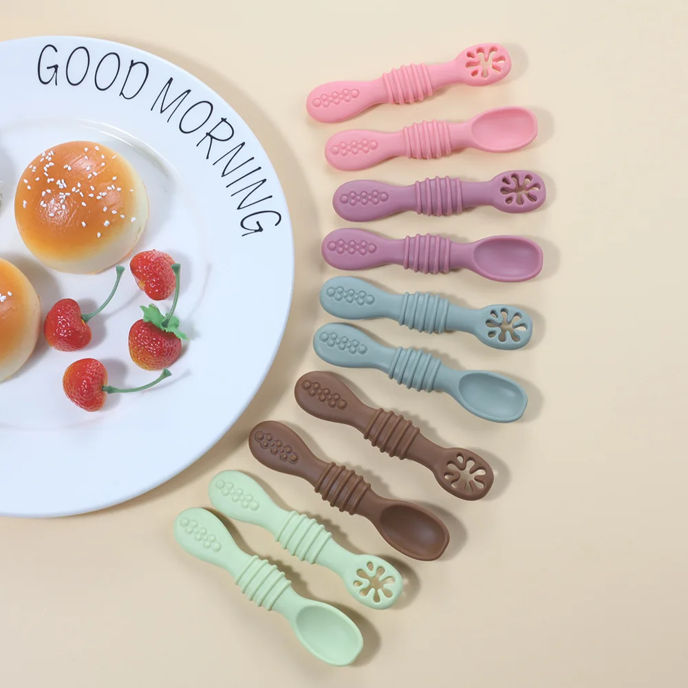 Food Grade Silicone Baby Spoon Fork Set Sticky Spoon Children Cutlery Training Spoon Feeding Tableware Soft Kitchen Accessories