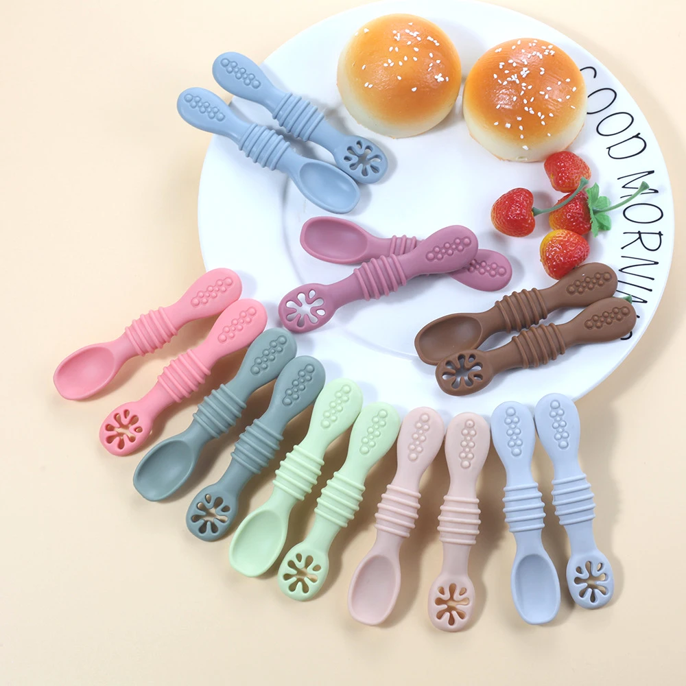 Food Grade Silicone Baby Spoon Fork Set Sticky Spoon Children Cutlery Training Spoon Feeding Tableware Soft Kitchen Accessories thumbnail 2