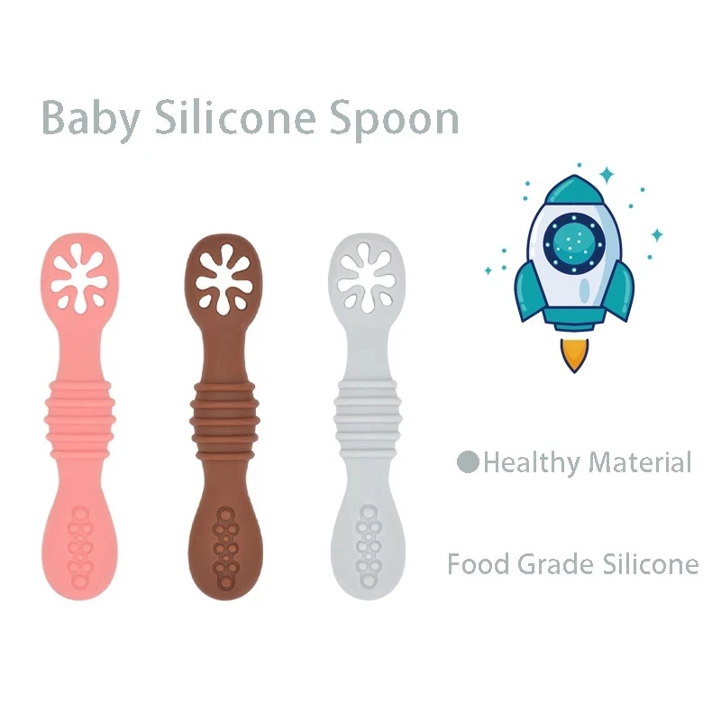 2PCS Cute Baby Learning Spoons Utensils Set Food Grade Silicone Sticky Spoon Children Cutlery Training Spoon Feeding Tableware thumbnail 6
