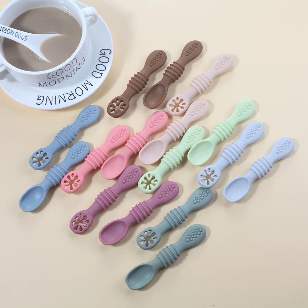 2PCS Cute Baby Learning Spoons Utensils Set Food Grade Silicone Sticky Spoon Children Cutlery Training Spoon Feeding Tableware thumbnail 3