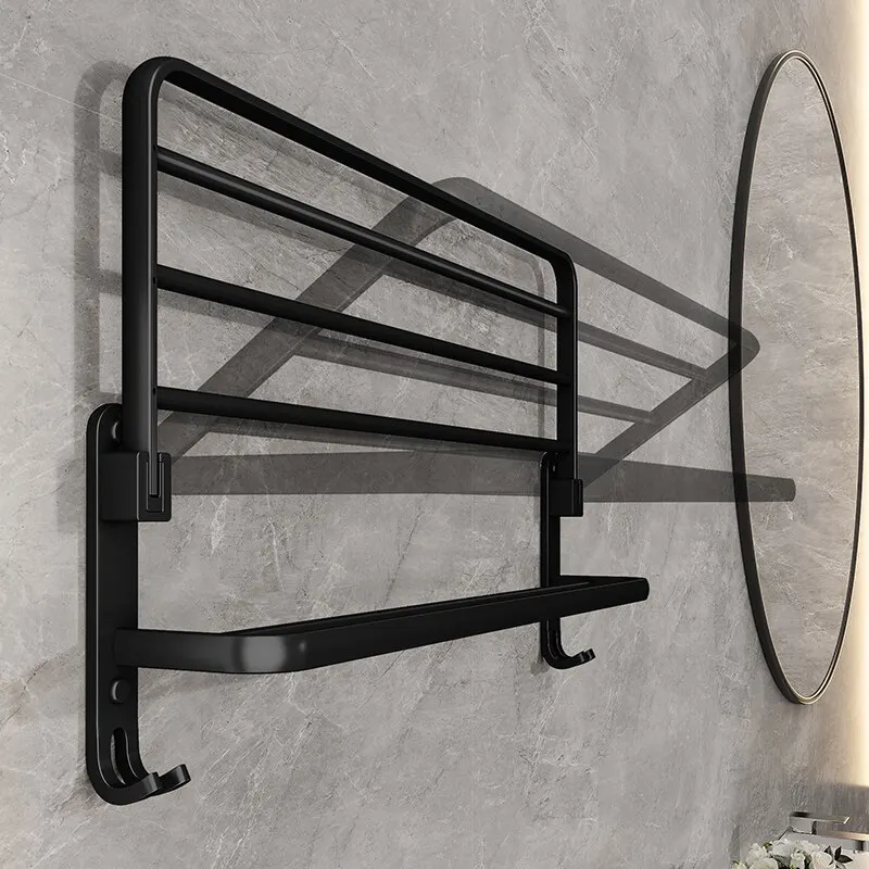 Matte Black 50CM Folding Holder With Hook Towel Holder Wall Mount AluminumTowel Rack thumbnail 4