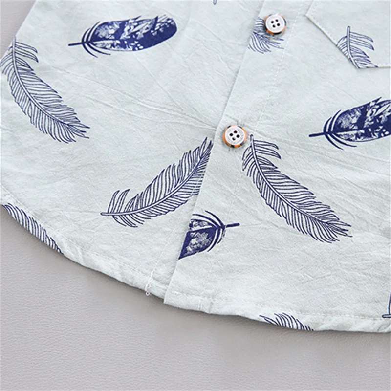 0-3 Year Old Baby Summer Feather Print Shirt Short Sleeve Suit thumbnail 5