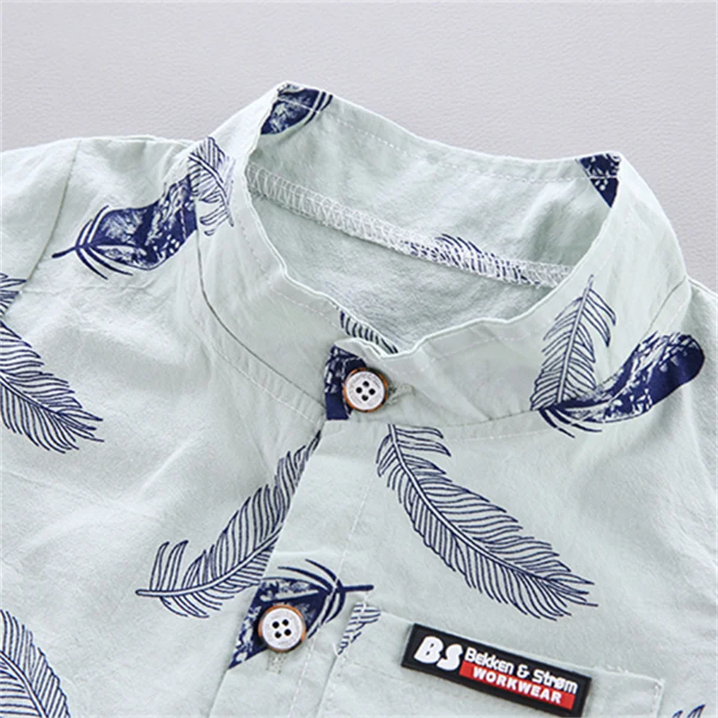0-3 Year Old Baby Summer Feather Print Shirt Short Sleeve Suit thumbnail 4