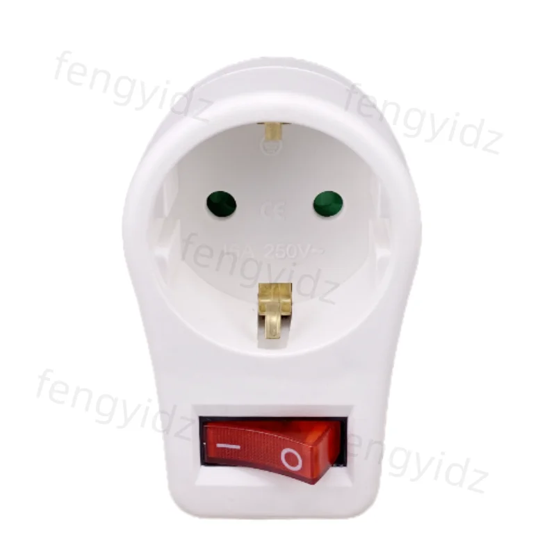 EU Extend Socket With ON/OFF Switch 16A 250V 4.8mm 2 Pin European Standard Expansion Socket Power Extension Plug Converter