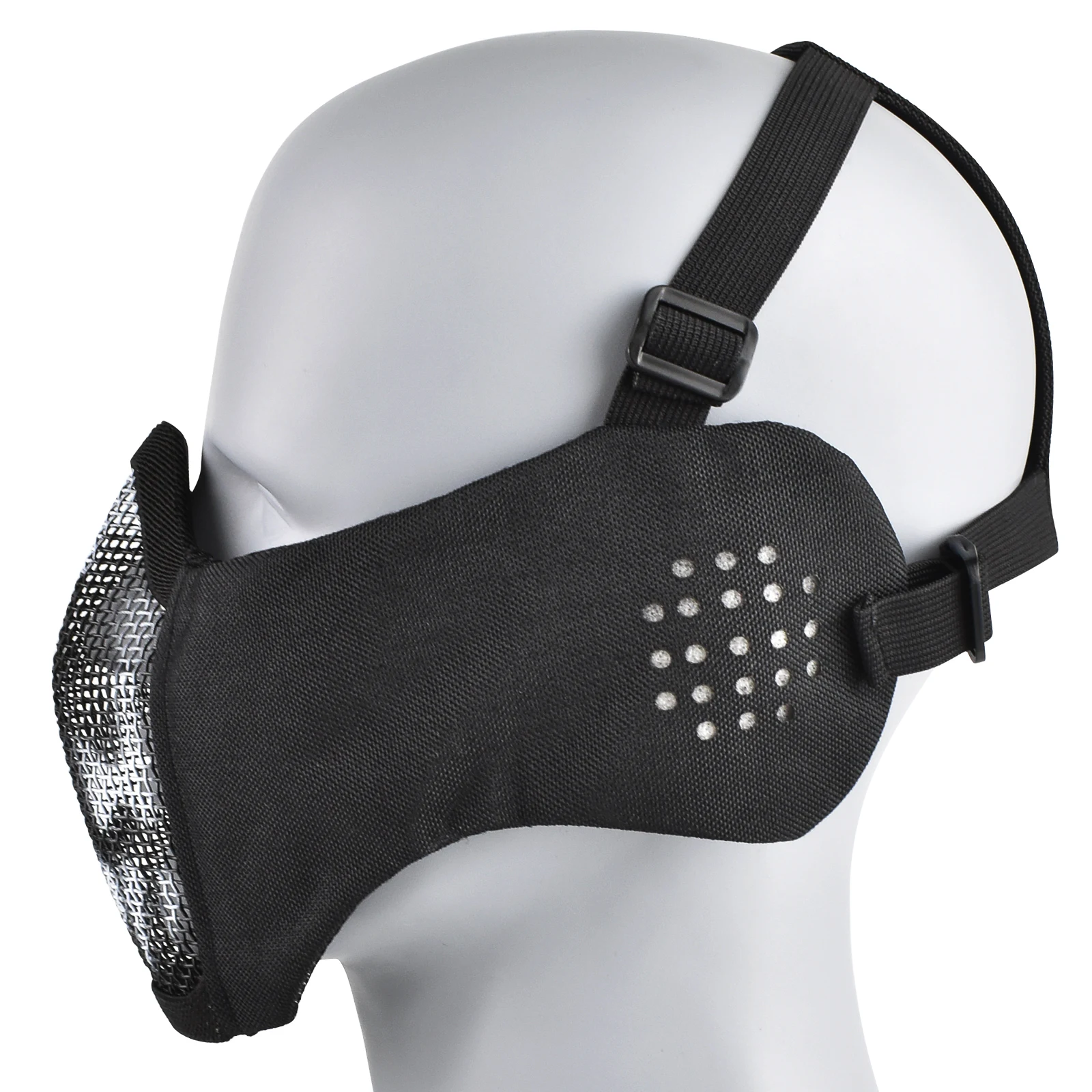 zlangsports Tactical Half Face Airsoft Mask Foldable Metal Mesh Ear Protection Adjustable CS Wargame Protective Masks thumbnail 5