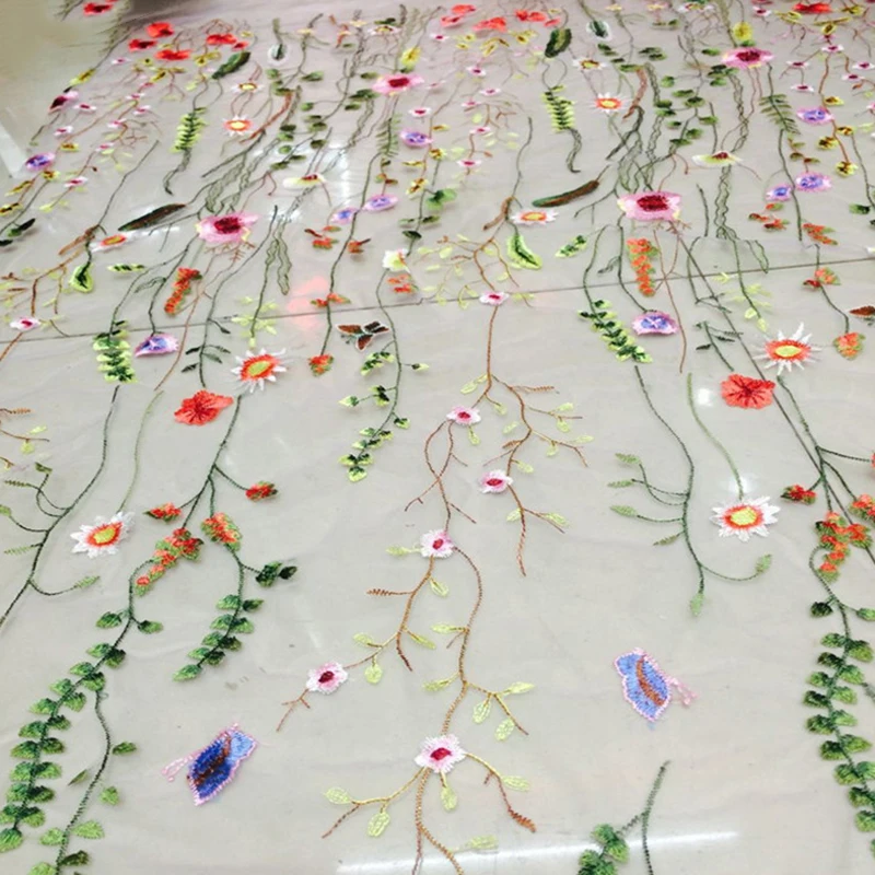 New 150*90CM Plants Flowers Encryption Fabric Wedding Dresses Embroidery Lace Colorful Soft Drape Diy Forest Dress Decoration thumbnail 5