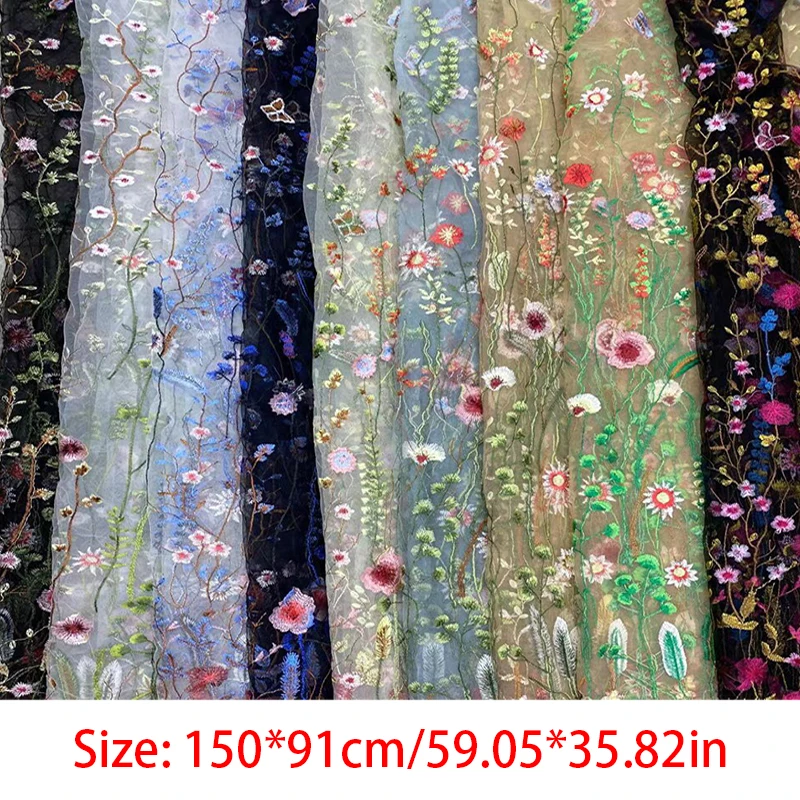 New 150*90CM Plants Flowers Encryption Fabric Wedding Dresses Embroidery Lace Colorful Soft Drape Diy Forest Dress Decoration thumbnail 6