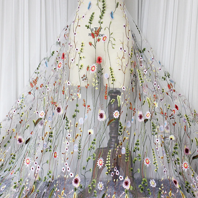 New 150*90CM Plants Flowers Encryption Fabric Wedding Dresses Embroidery Lace Colorful Soft Drape Diy Forest Dress Decoration thumbnail 2