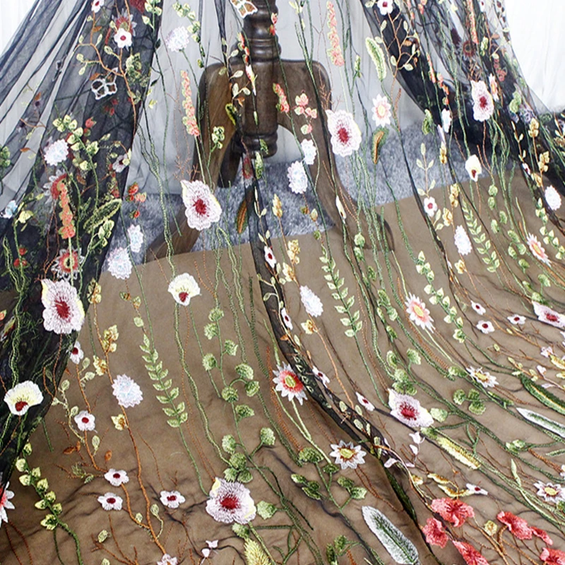 New 150*90CM Plants Flowers Encryption Fabric Wedding Dresses Embroidery Lace Colorful Soft Drape Diy Forest Dress Decoration thumbnail 3