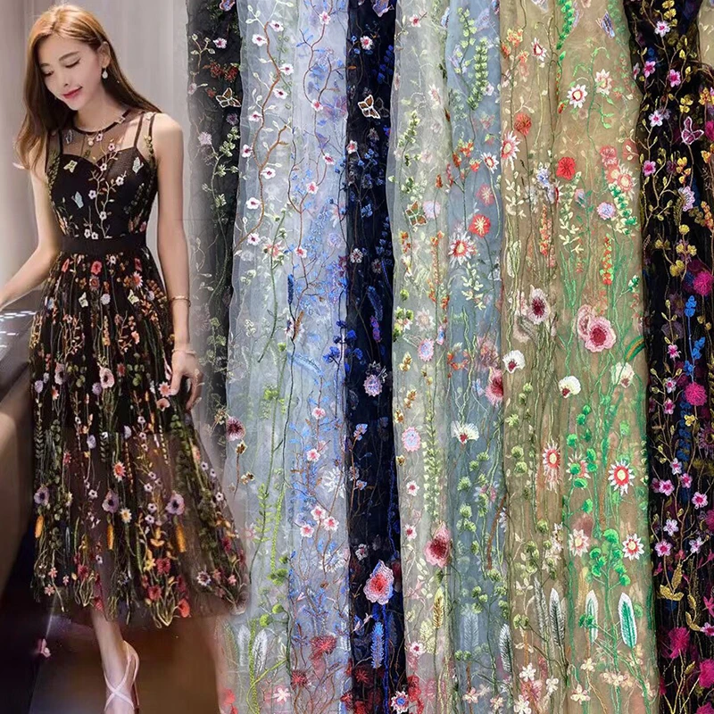 New 150*90CM Plants Flowers Encryption Fabric Wedding Dresses Embroidery Lace Colorful Soft Drape Diy Forest Dress Decoration thumbnail 4