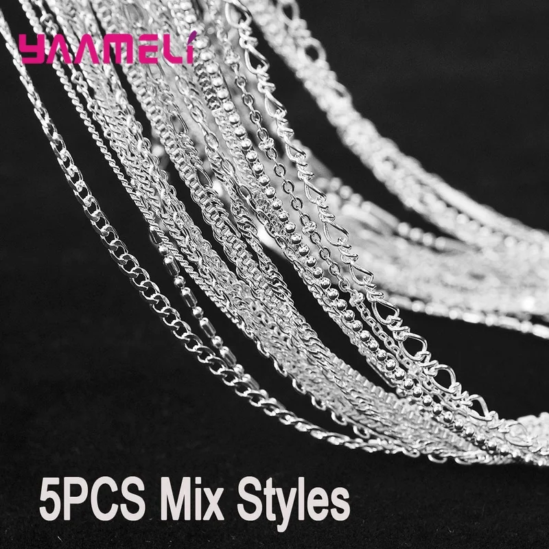 Authentic 5PCS Solid 925 Sterling Silver Jewelry Chains Necklace with Lobster Clasps fit Men Women Pendant 18 Designs 16-30 Inch thumbnail 5