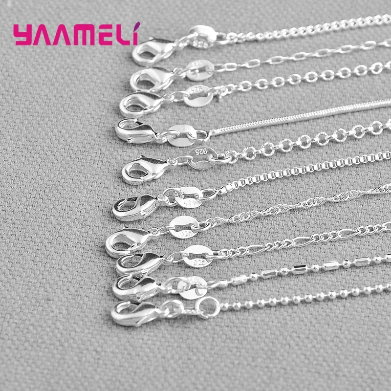 Authentic 5PCS Solid 925 Sterling Silver Jewelry Chains Necklace with Lobster Clasps fit Men Women Pendant 18 Designs 16-30 Inch thumbnail 3