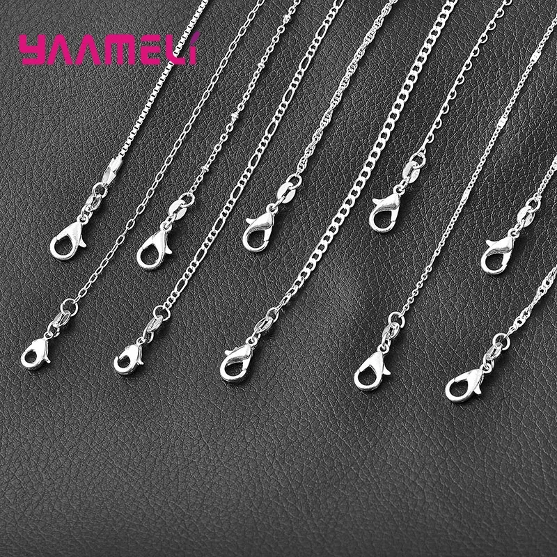 Authentic 5PCS Solid 925 Sterling Silver Jewelry Chains Necklace with Lobster Clasps fit Men Women Pendant 18 Designs 16-30 Inch thumbnail 2