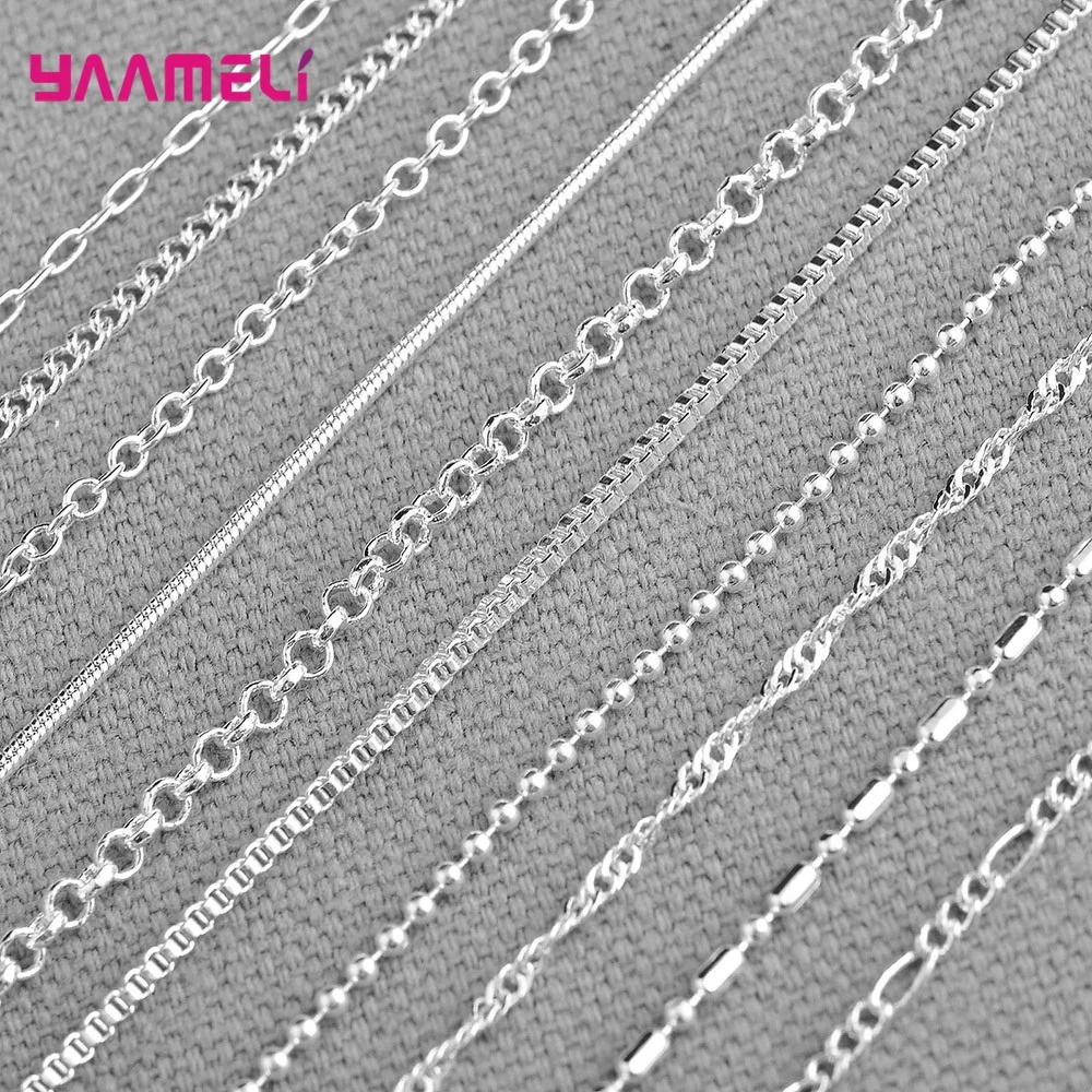 Authentic 5PCS Solid 925 Sterling Silver Jewelry Chains Necklace with Lobster Clasps fit Men Women Pendant 18 Designs 16-30 Inch thumbnail 4