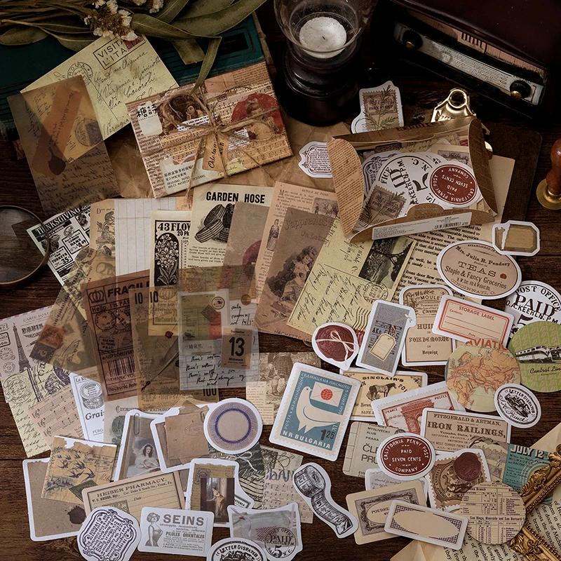 60pcs Vintage Stickers Scrapbook Paper for Scrapbooking Junk Journal School Supplies Creative Stationery DIY Deco Stickers thumbnail 2