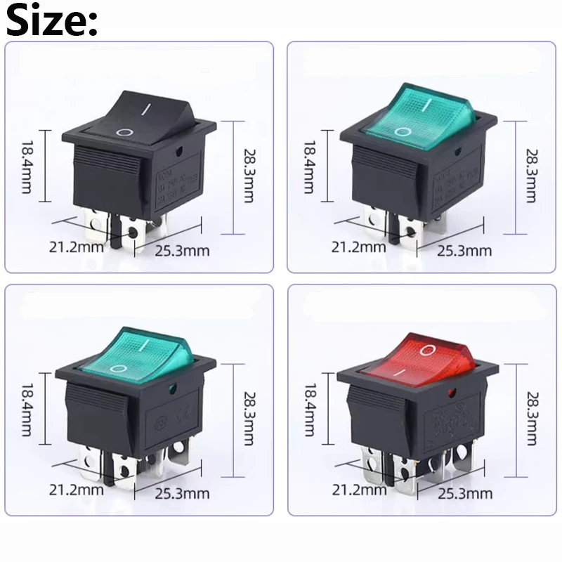 Latching Rocker Switch Power Switch I/O 4 Pins 6 Pins with Light 16A 250VAC 20A 125VAC KCD4 2/3position thumbnail 5
