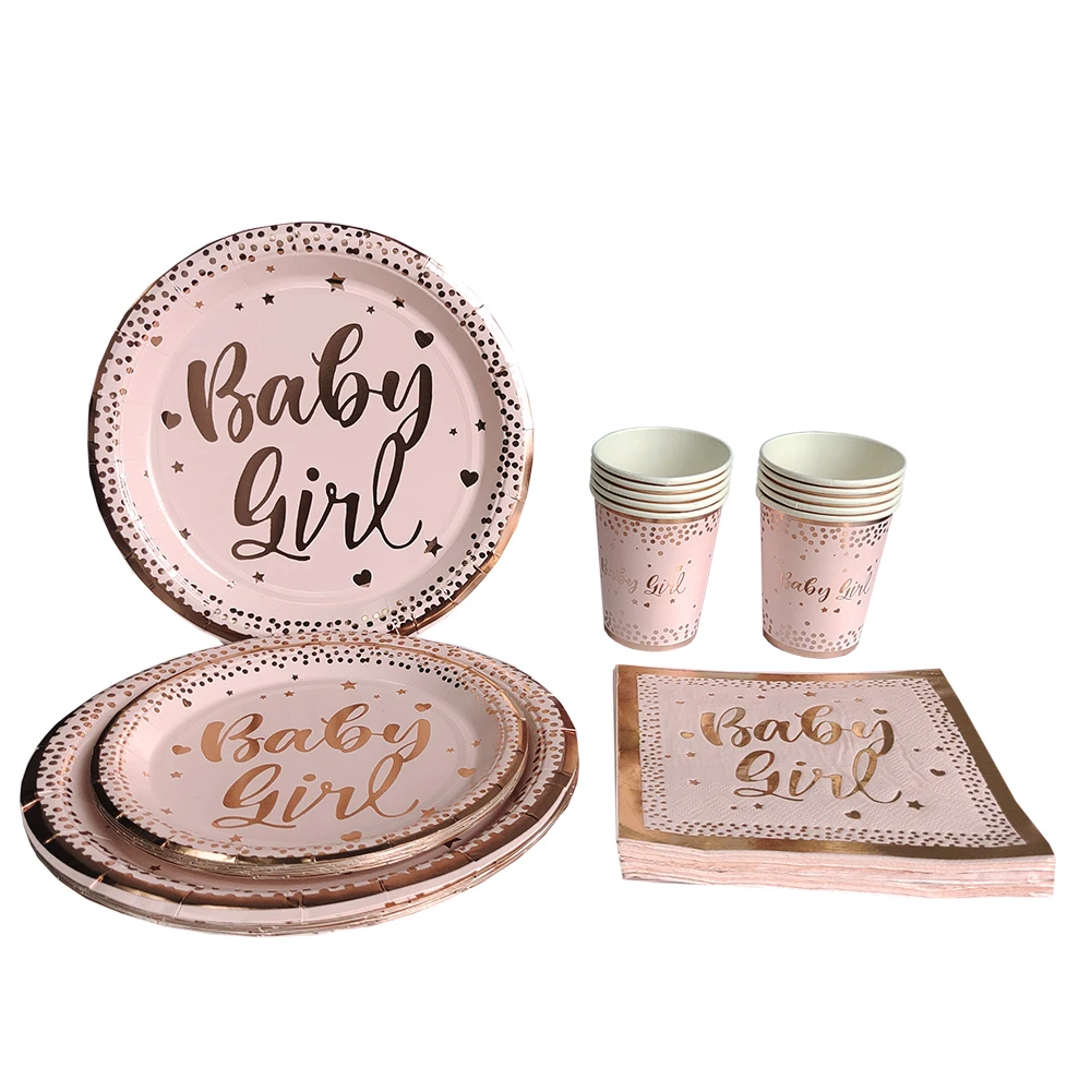Birthday Disposable Tableware Set Pink Rose Gold White Plates Cups Napkins Tablecloth Girl Birthday Party Decoration Baby Shower thumbnail 6