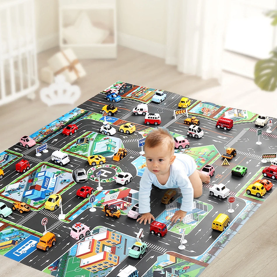 Cartoon City Traffic Rug Baby Play Mat Road Carpet 6 Toys Cars Children Christmas Birthday Party Gift Playmat Educational Mat thumbnail 3