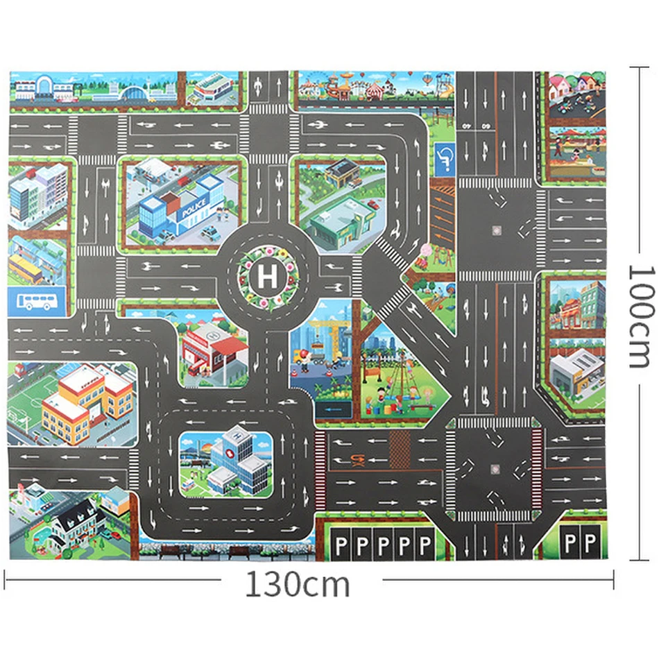 Cartoon City Traffic Rug Baby Play Mat Road Carpet 6 Toys Cars Children Christmas Birthday Party Gift Playmat Educational Mat thumbnail 5