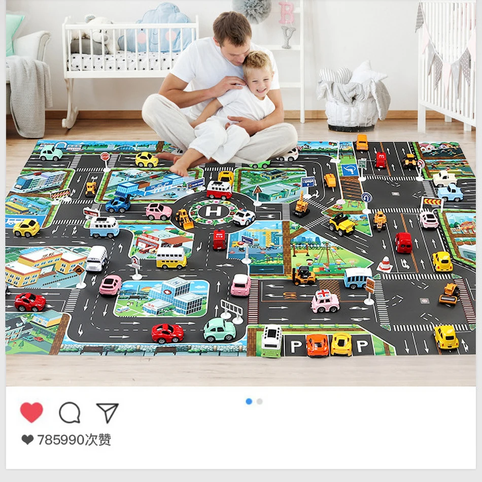 Cartoon City Traffic Rug Baby Play Mat Road Carpet 6 Toys Cars Children Christmas Birthday Party Gift Playmat Educational Mat thumbnail 4