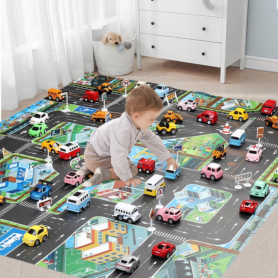 Cartoon City Traffic Rug Baby Play Mat Road Carpet 6 Toys Cars Children Christmas Birthday Party Gift Playmat Educational Mat thumbnail 2