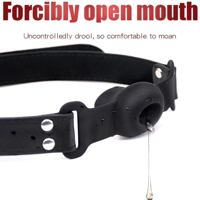 Silicone Mouth Gag Extender Ball Oral Fixation Erotic Toys PU Harness Strap Belt Bdsm Bondage Costume Face Mask Games For Adults thumbnail 4