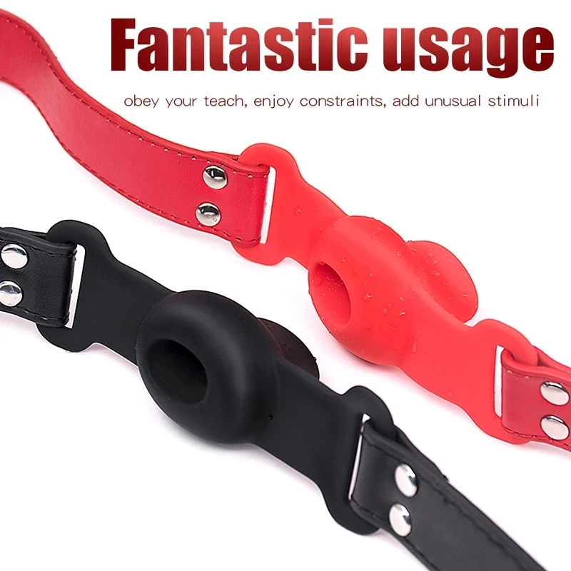 Silicone Mouth Gag Extender Ball Oral Fixation Erotic Toys PU Harness Strap Belt Bdsm Bondage Costume Face Mask Games For Adults thumbnail 3